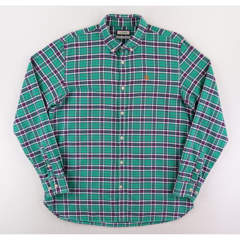 El Ganso Button Down Shirt OCBD Mens Large Green Plaid Long Sleeve Portugal